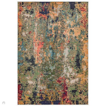 Colores Cloud CO01 Gardenia Modern Abstract Durable Easy-Care Low Profile Ribbed Short Pile Multicolour/Green/Orange Rug-Asiatic Carpets-Rug Love - The Most Loved Rug Store